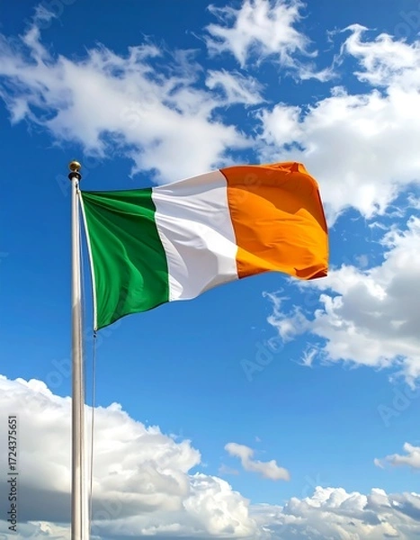 Fototapeta Irish flag waving in a partly cloudy sky