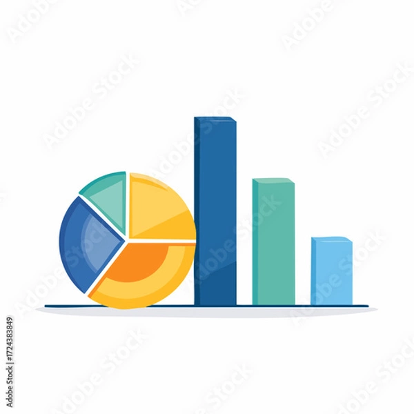 Fototapeta Colorful Data Charts: Pie Chart and Bar Graph Illustration
