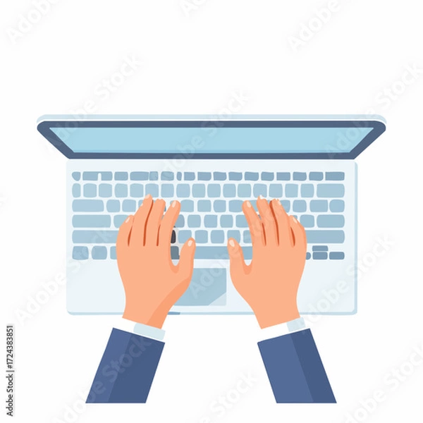 Fototapeta Overhead View of Hands Typing on Laptop Keyboard