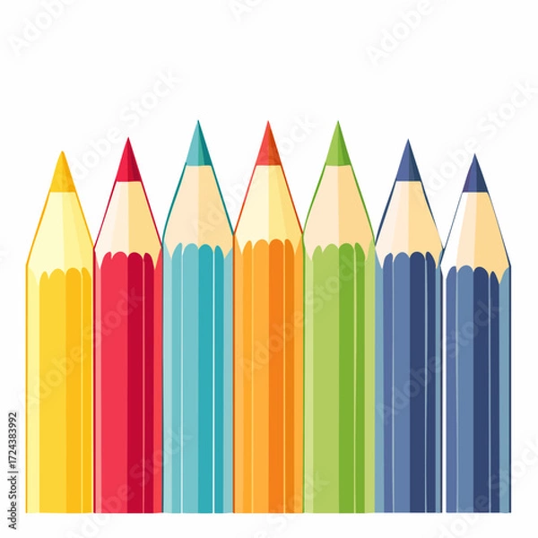 Fototapeta Colorful Pencils Arranged in a Row on White Background