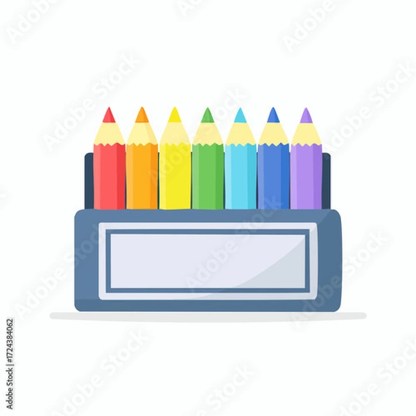 Fototapeta Colorful Rainbow Colored Pencils in a Gray Case