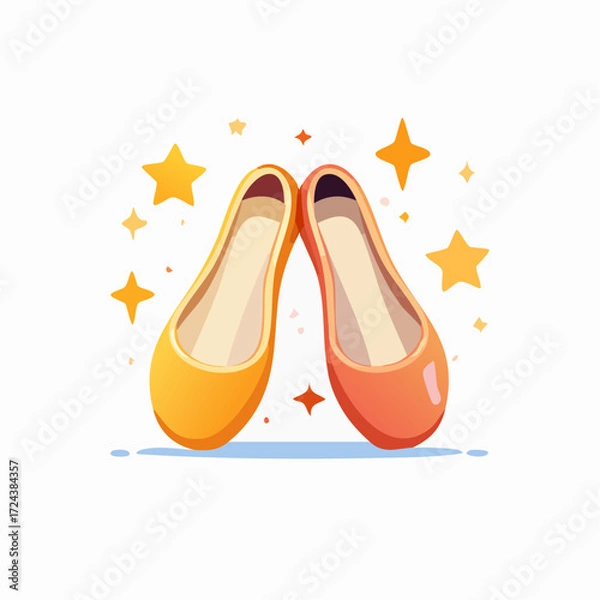 Fototapeta Pair of Orange and Yellow Ballet Flats with Sparkling Stars