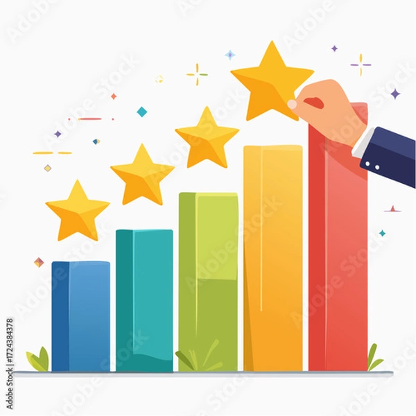 Fototapeta Hand Placing Gold Star on Ascending Colorful Bar Graph