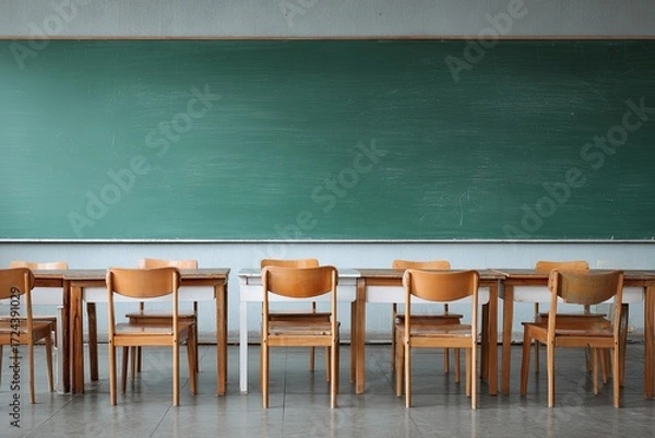Fototapeta Empty classroom with green chalkboard