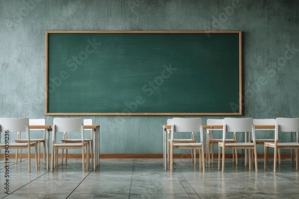 Fototapeta Empty classroom with a green chalkboard (5)