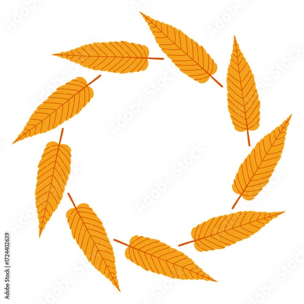 Fototapeta Autumn leaves circle frame. Round border made of fall leaves. The leaves are arranged in a circle. Vector flat isolated on white background.