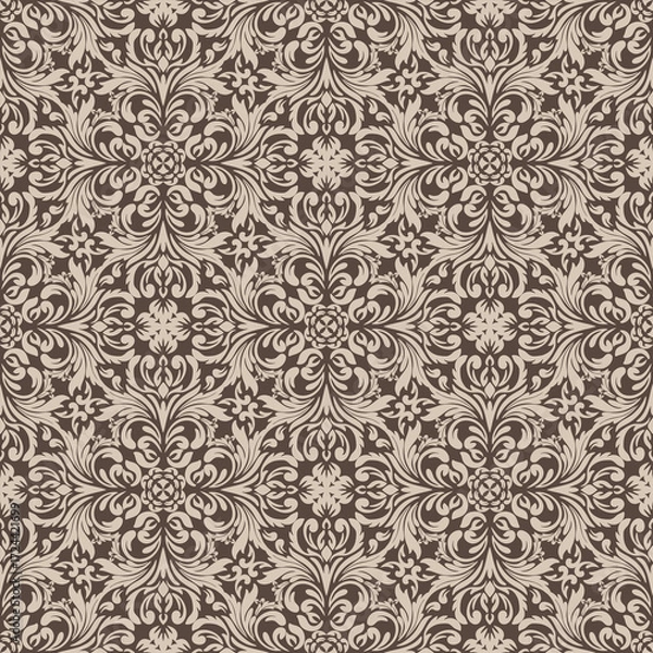 Fototapeta Vector damask seamless pattern with Ornamental Motifs. Vector design for Wallpaper, Fabric, Branding, Packaging, Invitations, Wedding, Home Decor Design