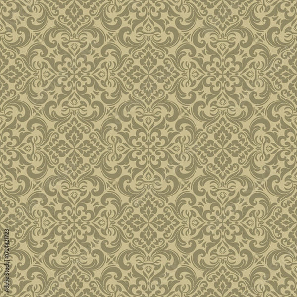 Fototapeta Vector damask seamless pattern with Ornamental Motifs. Vector design for Wallpaper, Fabric, Branding, Packaging, Invitations, Wedding, Home Decor Design