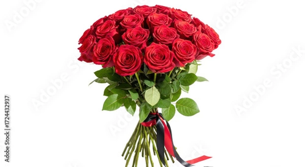 Obraz Bouquet of red roses with ribbon isolated PNG with Transparent Background