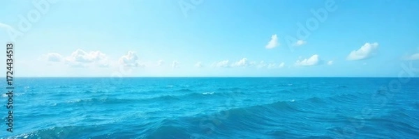 Fototapeta Vast, endless ocean meeting the clear sky at the horizon Peaceful, tranquil scene with calming blue and turquoise tones Perfect for travel, nature, and serenity themes , coast, vacation