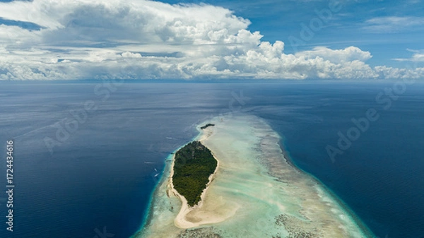 Fototapeta Top view of island Mataking with coral reef and atoll. Tun Sakaran Marine Park. Borneo, Sabah, Malaysia.