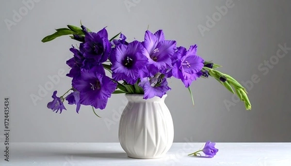 Fototapeta Purple gladioli in a white vase
