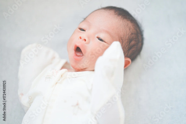 Fototapeta スワドルを着用した新生児0ヶ月の赤ちゃん　