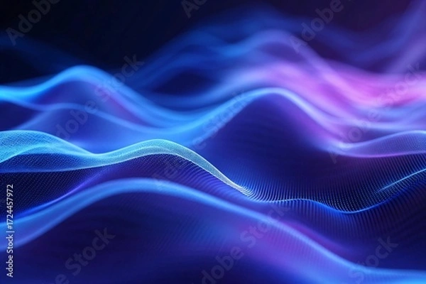 Obraz Dynamic blue and purple waves cascade across the screen, creating a futuristic and mesmerizing effect perfect for technology, science, and modern design projects with a vibrant energy