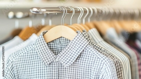 Fototapeta Close-up of patterned shirts on hangers