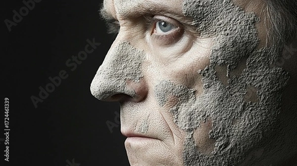 Fototapeta Close-up profile of man with dusty face