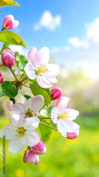 Obraz Blossoming apple tree branches against a vibrant spring sky
