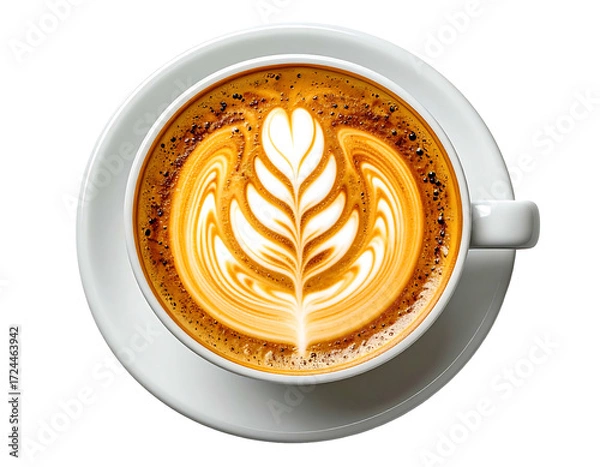 Fototapeta Latte art, a leaf design on a latte in white mug