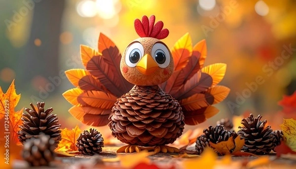Obraz Cute pinecone turkey, autumnal scene