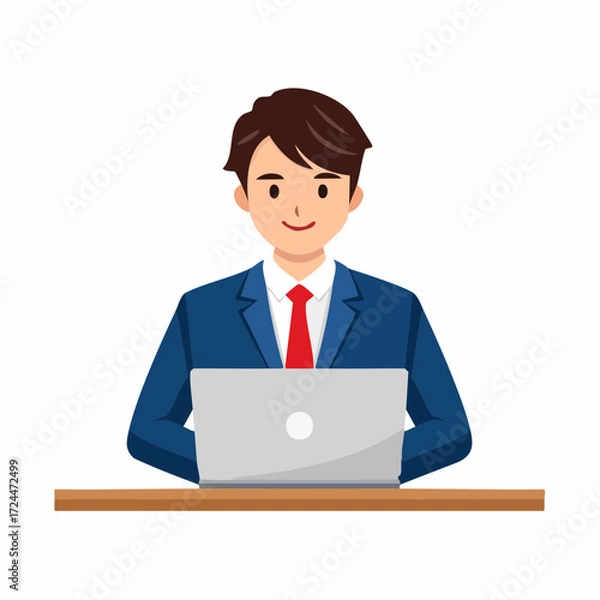 Fototapeta パソコン作業をする働く男性のベクターイラスト素材
