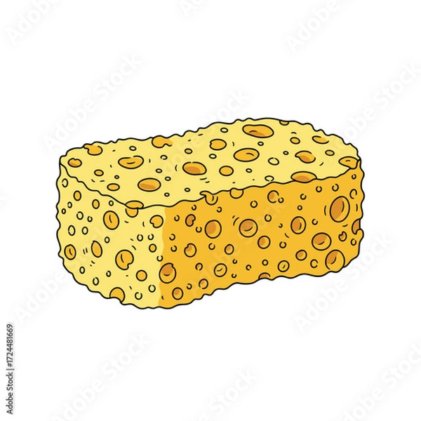 Fototapeta A yellow sponge with many small circular pores is displayed on a white background.
