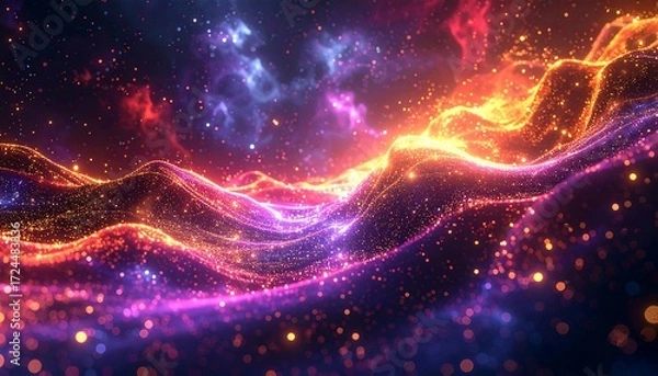 Fototapeta Abstract cosmic waves of glowing particles