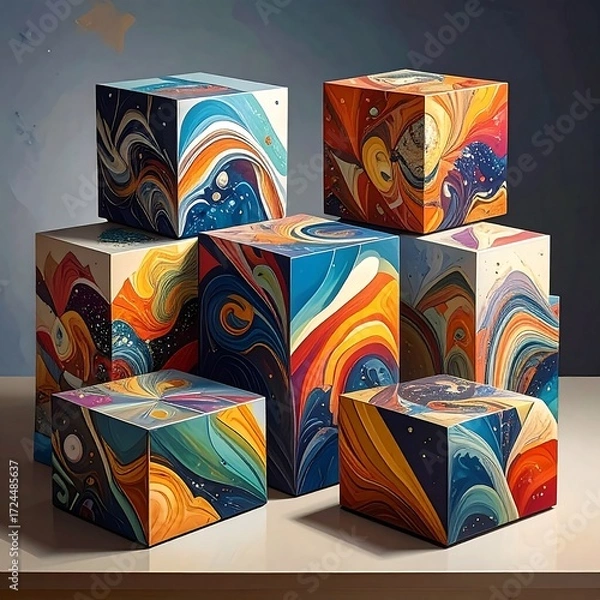 Fototapeta Abstract cubes stacked, vibrant colors