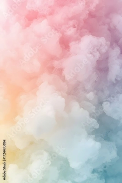 Fototapeta Colorful pastel cotton candy cloud texture in pink, cream and blue shades, creating dreamy fluffy abstract background for sweet design, fantasy atmosphere and creative wallpaper concept