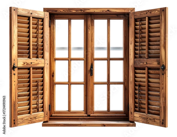 Fototapeta Open wooden window with shutters