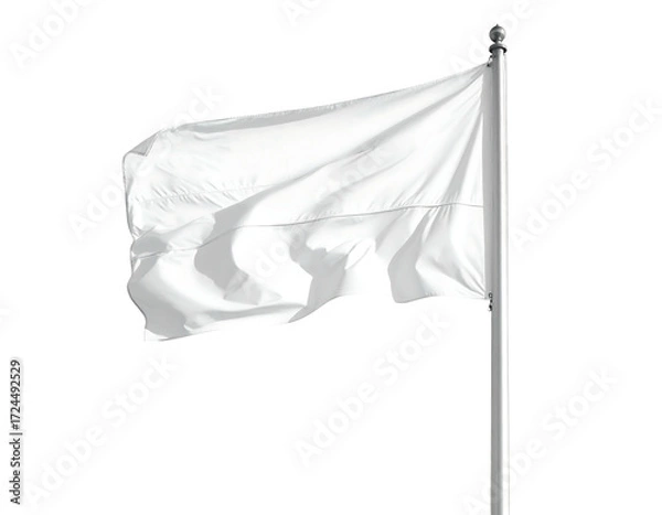 Fototapeta A blank white flag billowing on a flagpole