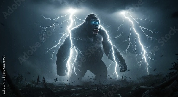 Fototapeta Giant ape amidst lightning