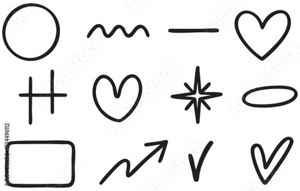 Fototapeta Hand Drawn Simple Symbol Collection Shapes and Icons Isolated on Transparent Background, Generative AI