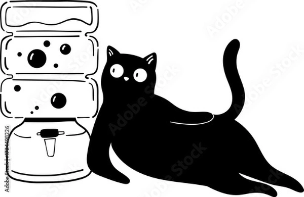 Obraz Black cat reclines next to a water cooler