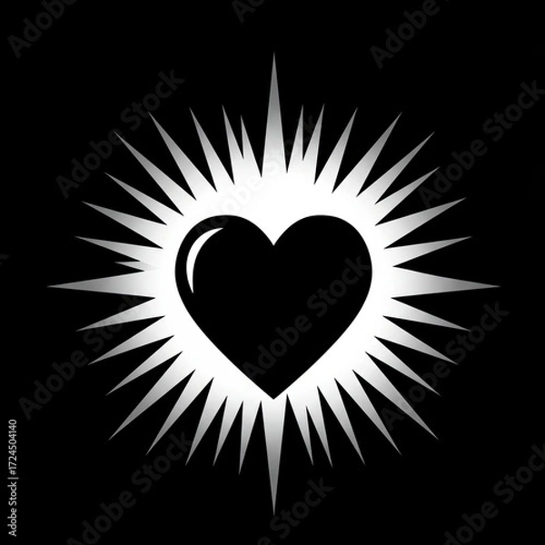 Fototapeta A black heart shape seems to emanate bright white light as if it's shining star, all against contrasting void of space. Gospel concept.
