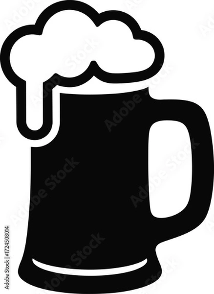 Fototapeta Classic draft beer mug with overflowing foam silhouette