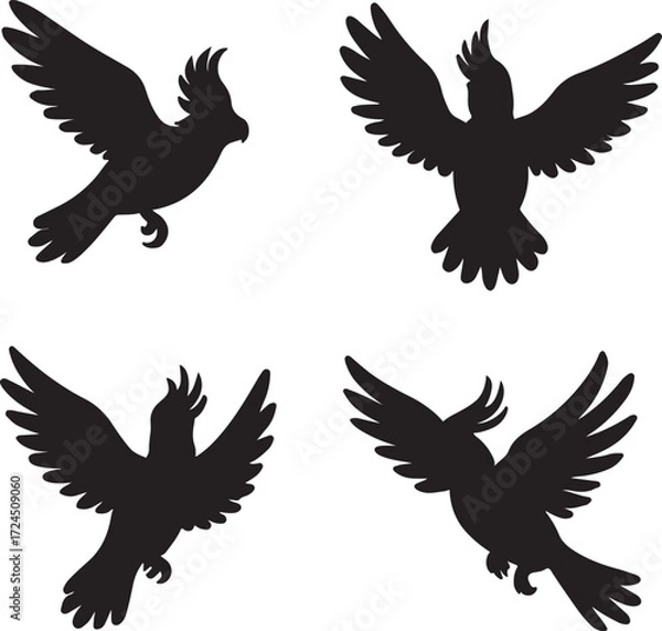 Fototapeta Cockatoo bird silhouette icons set side, front, back, and top views vector art illustration