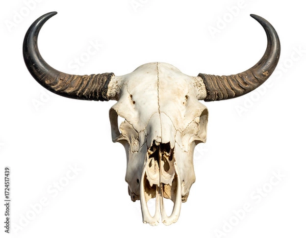 Fototapeta Close-up of a bleached white water buffalo skull with large horns