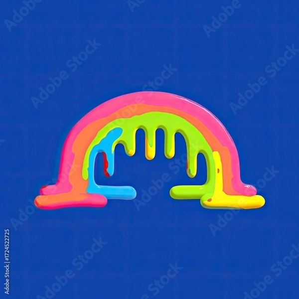 Fototapeta A vibrant rainbow arch dripping with colorful goo on a deep blue background