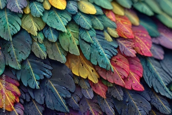 Fototapeta Close-up view of colorful, overlapping feathers