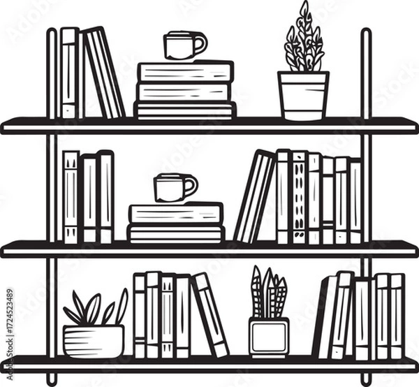 Fototapeta Bookshelf furniture icon clean simple linear