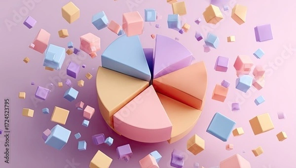 Fototapeta Pastel pie chart with exploding cubes
