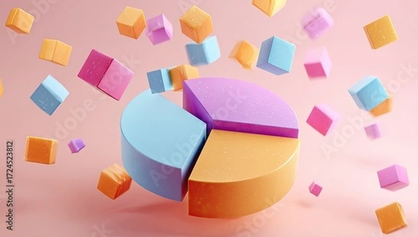 Fototapeta Pastel-colored pie chart with floating cubes