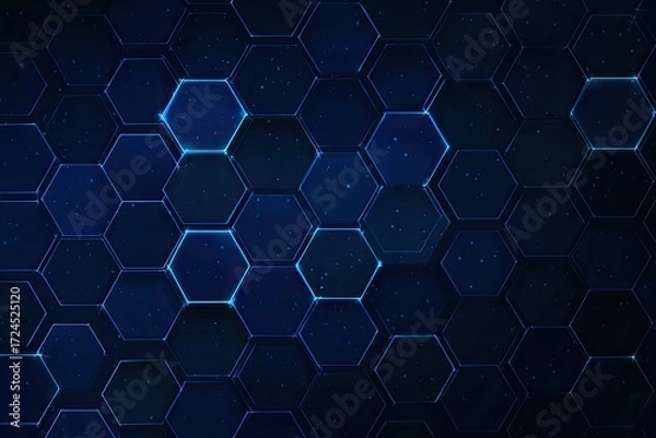 Fototapeta Dark blue hexagonal grid with glowing lines