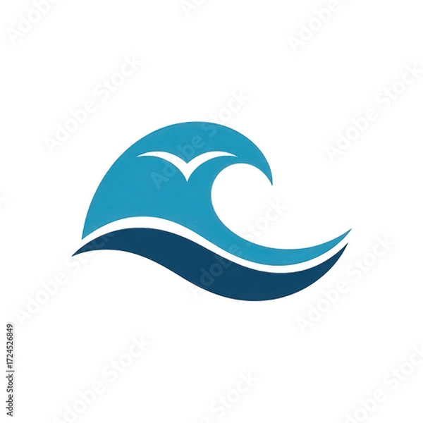 Fototapeta Stylized wave and bird logo on black backdrop on transparent background