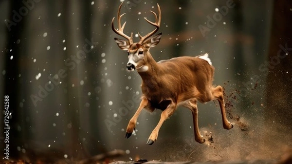 Obraz Deer running through forest