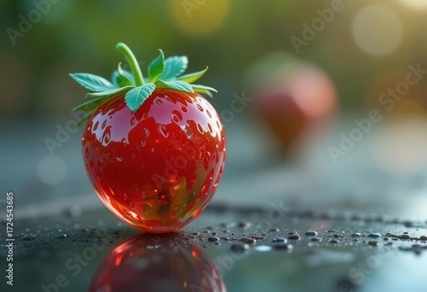 Obraz A Shiny and Reflective Strawberry Emoji with a Glassy Effect