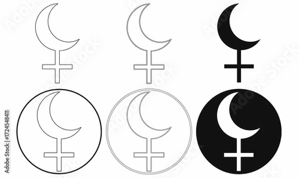 Fototapeta Vector icon of Lilith Moon symbol, crescent with cross below. Used in astrology for Black Moon Lilith, feminism, mysticism, spirituality, and esoteric design.