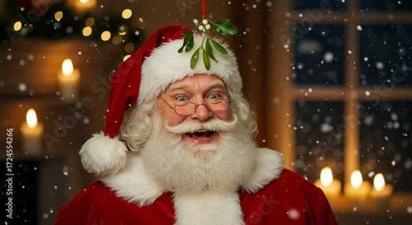 Fototapeta Santa claus smiling with mistletoe