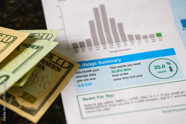 Obraz Utility Monthly Bills, High Rising Energy Cost Charges, Billing Statement, Household Family Financial Burden