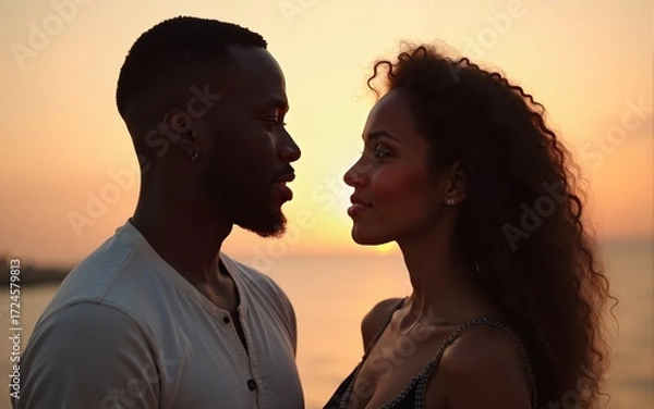 Obraz African couple looking at each other. High quality